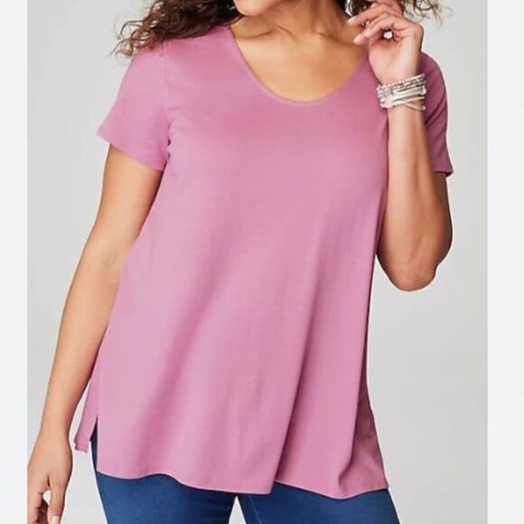 Pure Jill Side-Slit Elliptical Tee 100% Pima Cotton in Size XS Petite - Picture 1 of 9